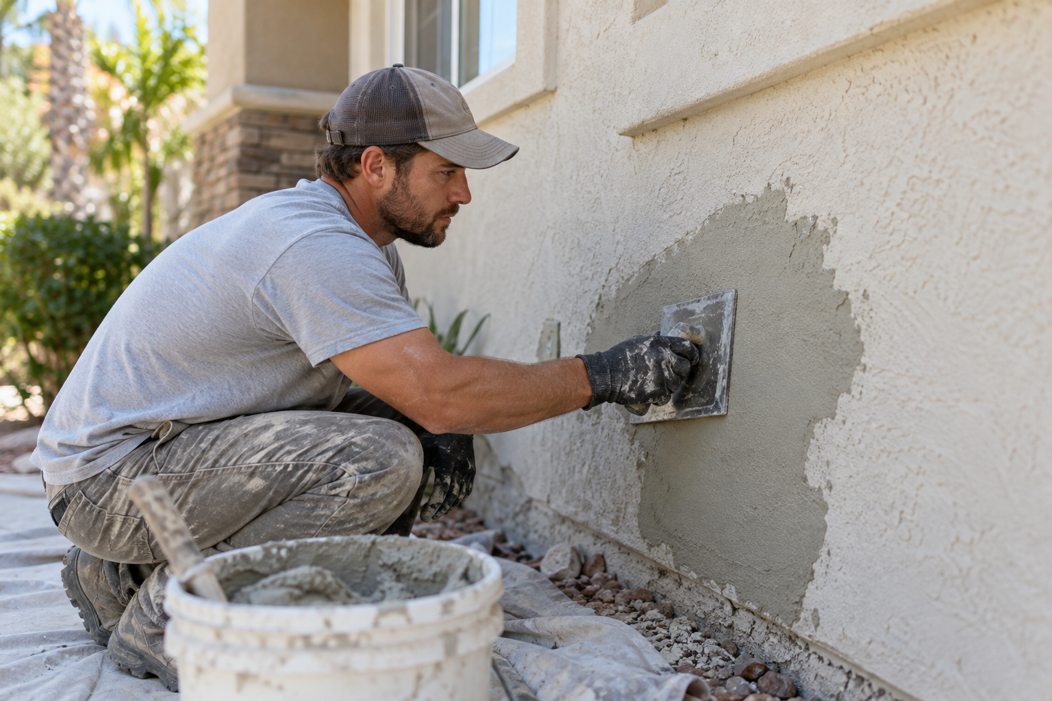 Repairing an exterior stucco wall