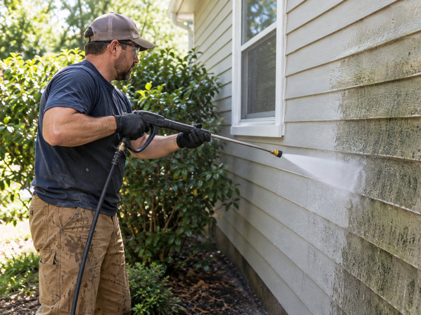 Power washing exterior siding
